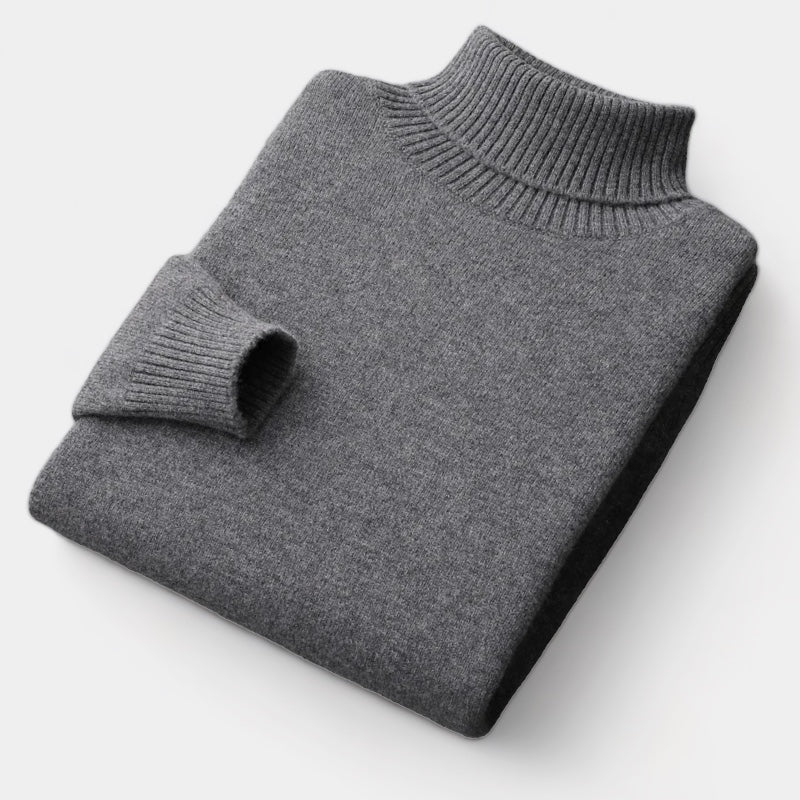 Men's dark grey soft knit roll neck jumper – folded
