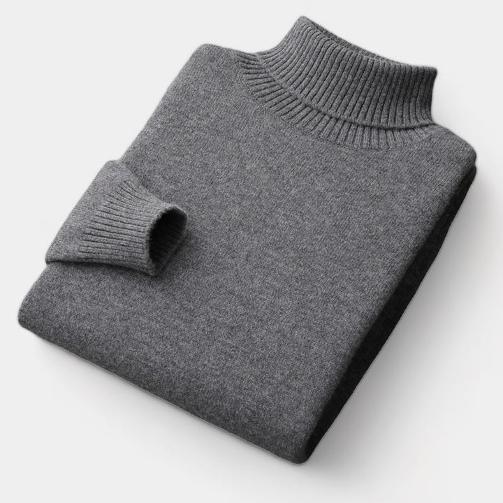 Men's dark grey soft knit roll neck jumper – folded