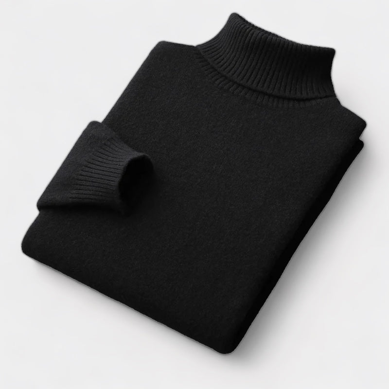 Men's black soft knit roll neck jumper – folded