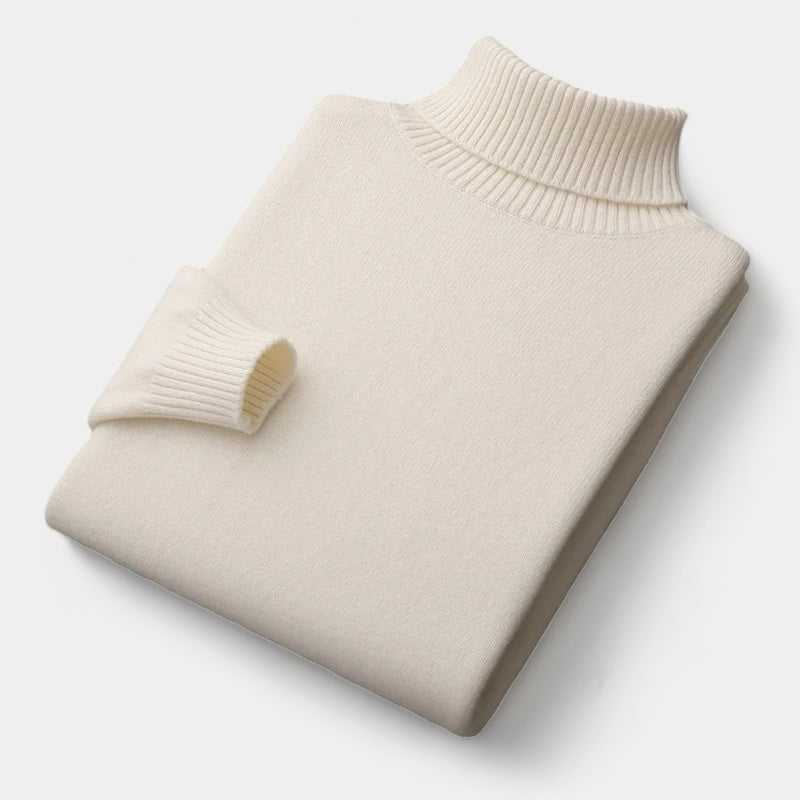 Men's cream soft knit roll neck jumper – folded