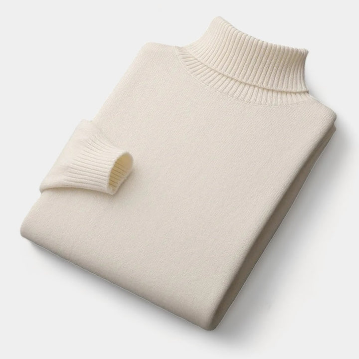 Men's cream soft knit roll neck jumper – folded