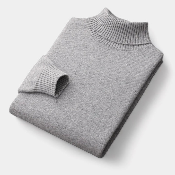 Men's light grey soft knit roll neck jumper – folded