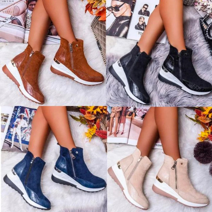 Women's Ankle Boots with Side Zip and Contrast Sole