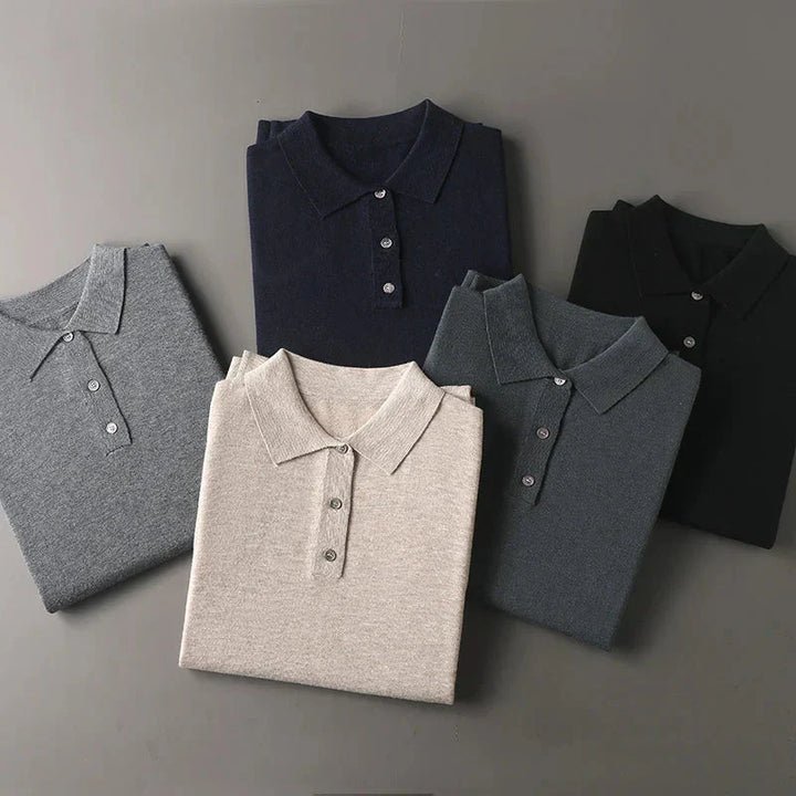 Men's soft knit polo jumper Ferris – colour range folded flat