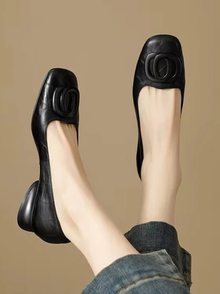 Women's Leather Block Heel Flats – Opium