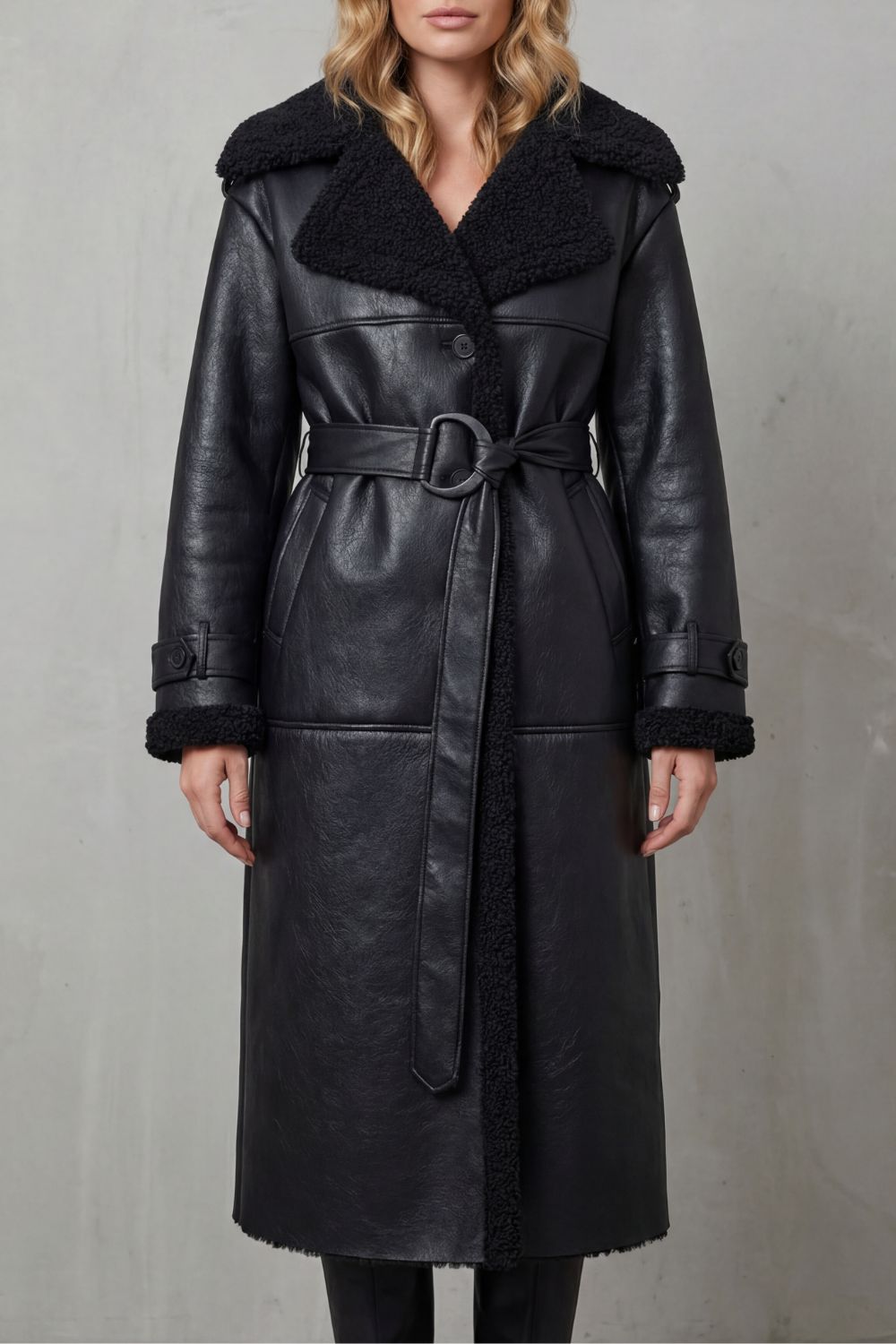 Women's Cozy Oversized Shearling Coat with Belt – Nell