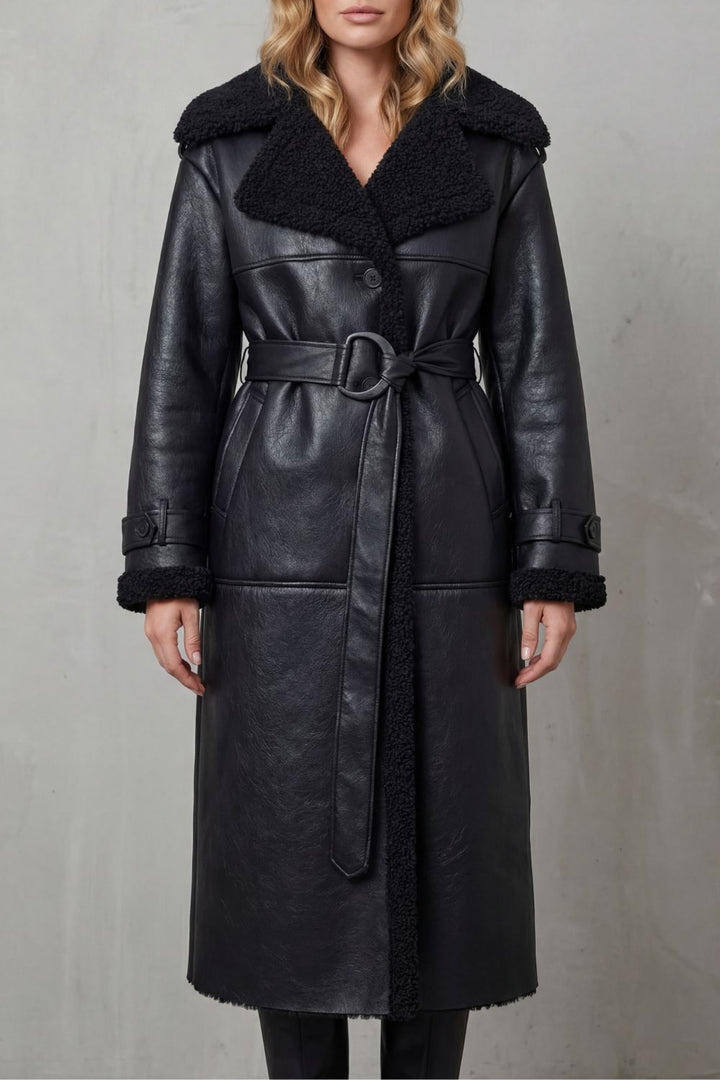 Women's Cozy Oversized Shearling Coat with Belt – Nell