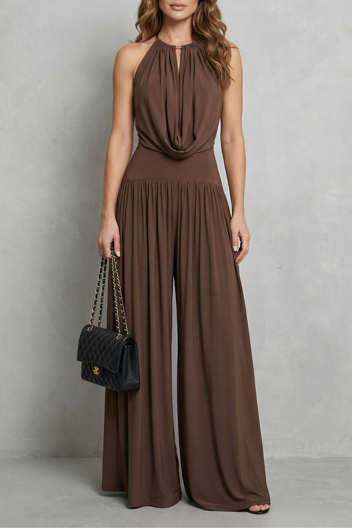 Women's Halter Cowl Top and Wide Leg Trouser Set - Brienelle