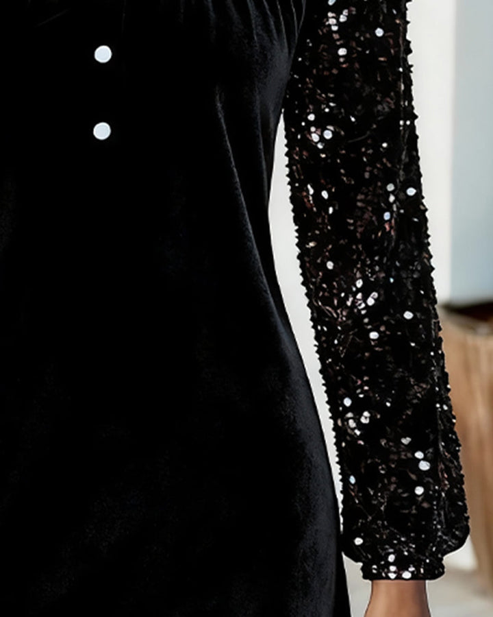 Karolina | Festive Dress with a Velvet Sheen and Sequin Sleeves