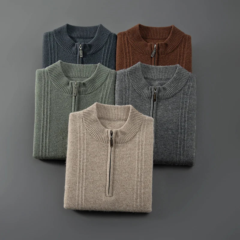 Men's ribbed half zip jumper Vittorio – all five colours folded