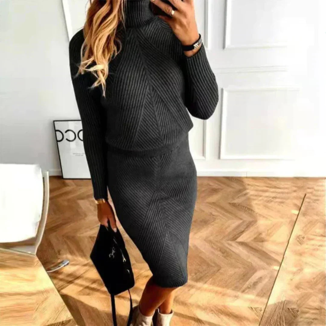 Women's Ribbed Turtleneck Jumper Dress Long Sleeve
