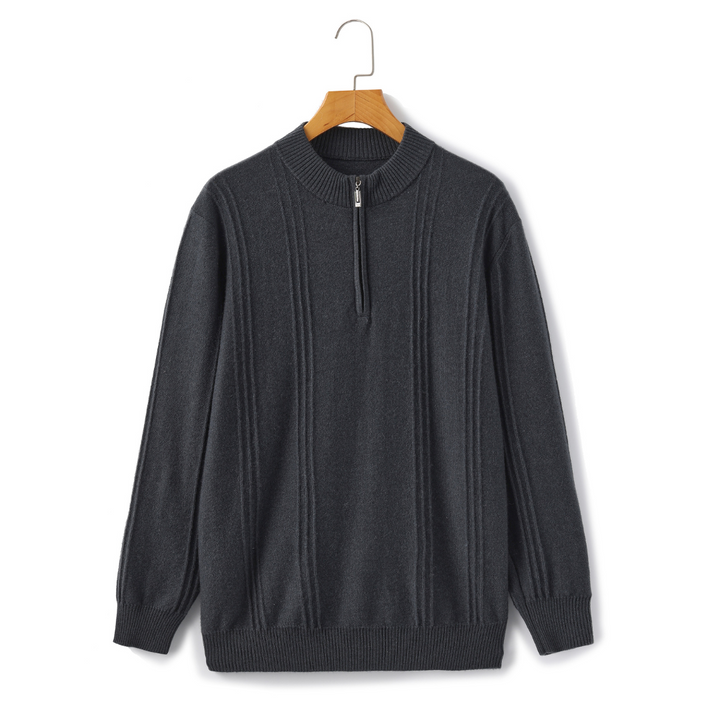 Men's ribbed half zip jumper Vittorio in Dark Grey – front view on hanger