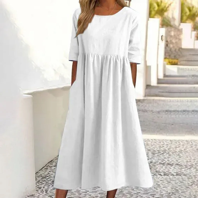 Sophie - Linen and Cotton Midi Dress