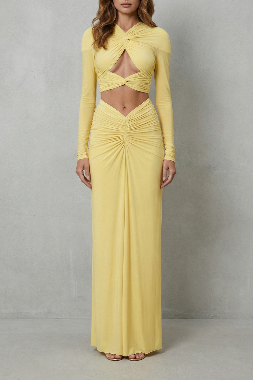 Women's Cut Out Crop Top and Ruched Maxi Skirt Set - Bellerose