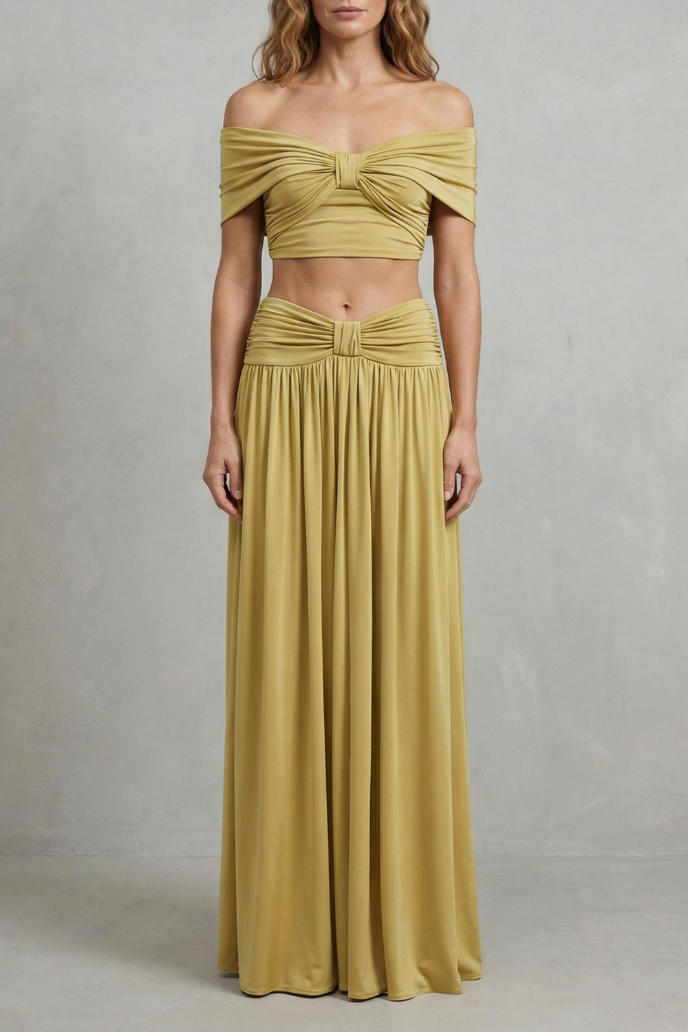 Women's Ruched Crop Top and Maxi Skirt Co-ord Set - Amandine