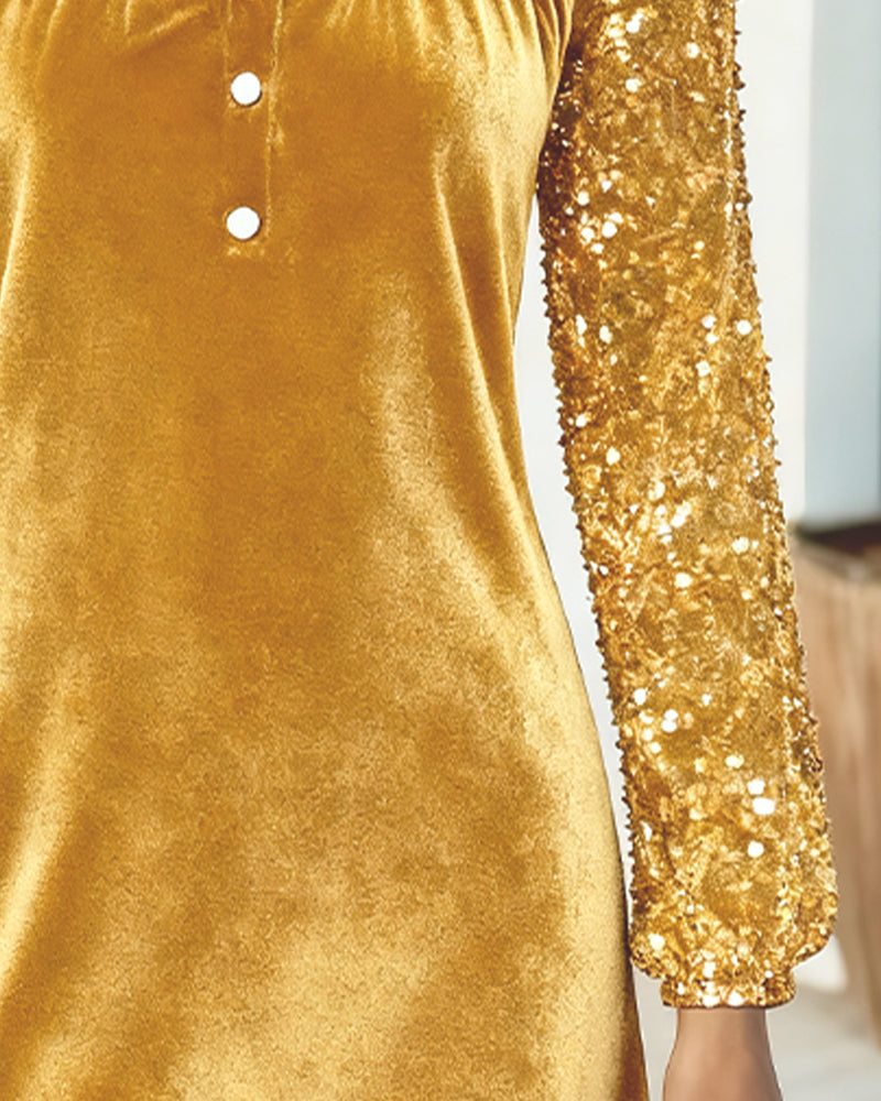 Karolina | Festive Dress with a Velvet Sheen and Sequin Sleeves