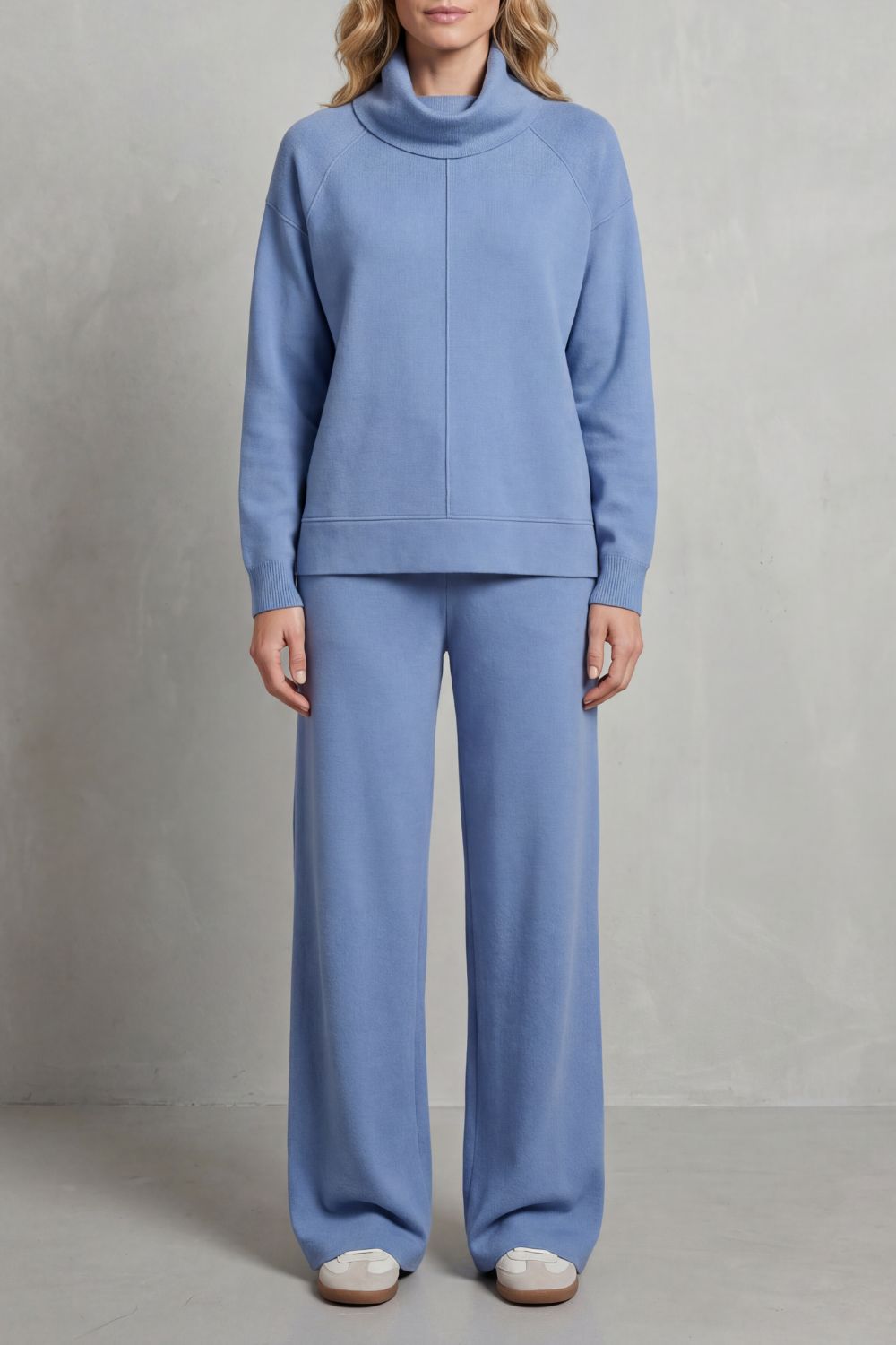 Women's Draped Turtleneck and Wide-Leg Trouser Set - Esmerelle