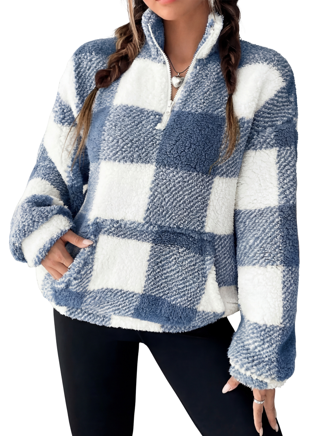 Hillie™ – Casual Plaid Half Zip Pullover