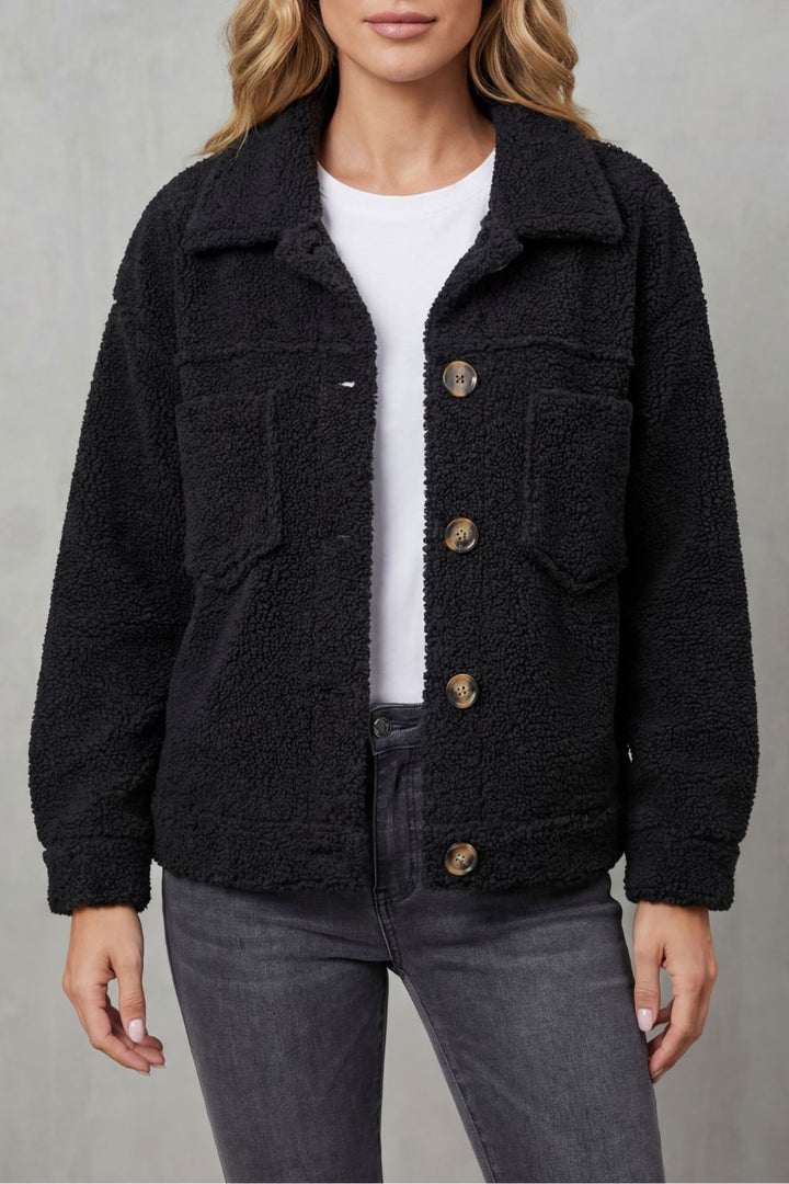 Women's Textured Fleece Button-Up Jacket – Una