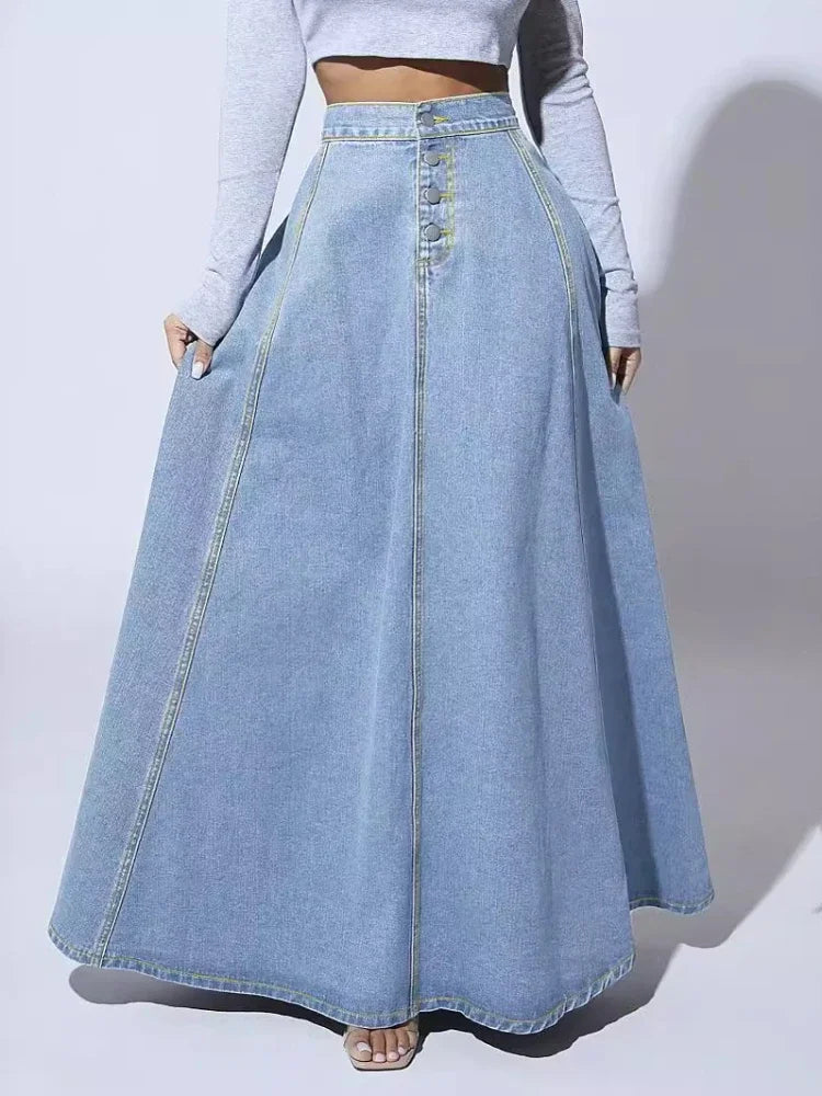 Women's denim maxi skirt Honor in Light Blue – front view