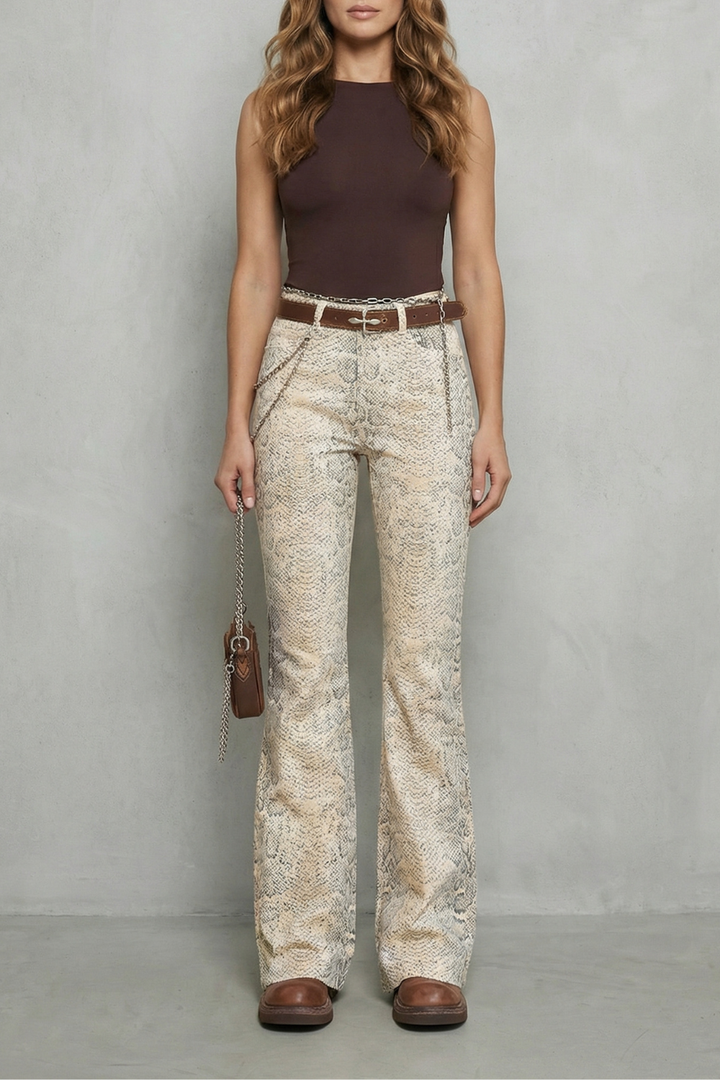 Women's Snake Print Wide Leg Palazzo Jeans - Nystelle