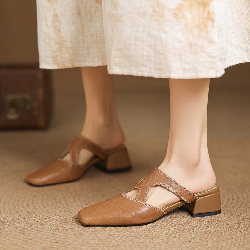 Women's Leather Block Heel Mules – Dessa