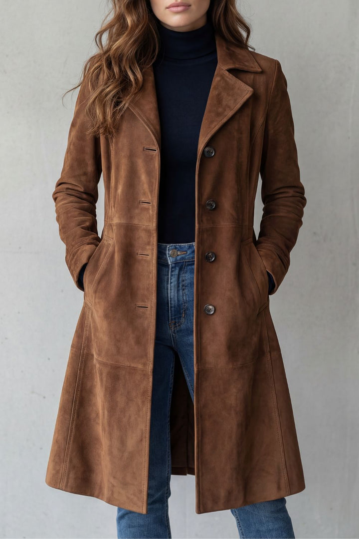 Women's Longline Coat with Vintage Suede Finish – Bronte