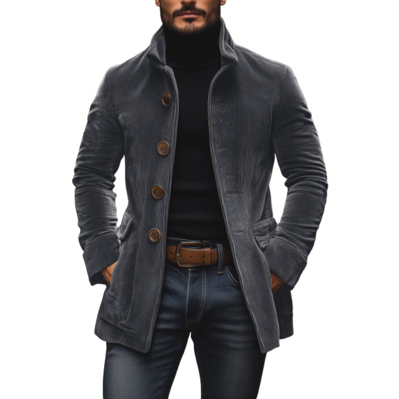 Men's corduroy coat Dorrington in Grey – single-breasted style, front view