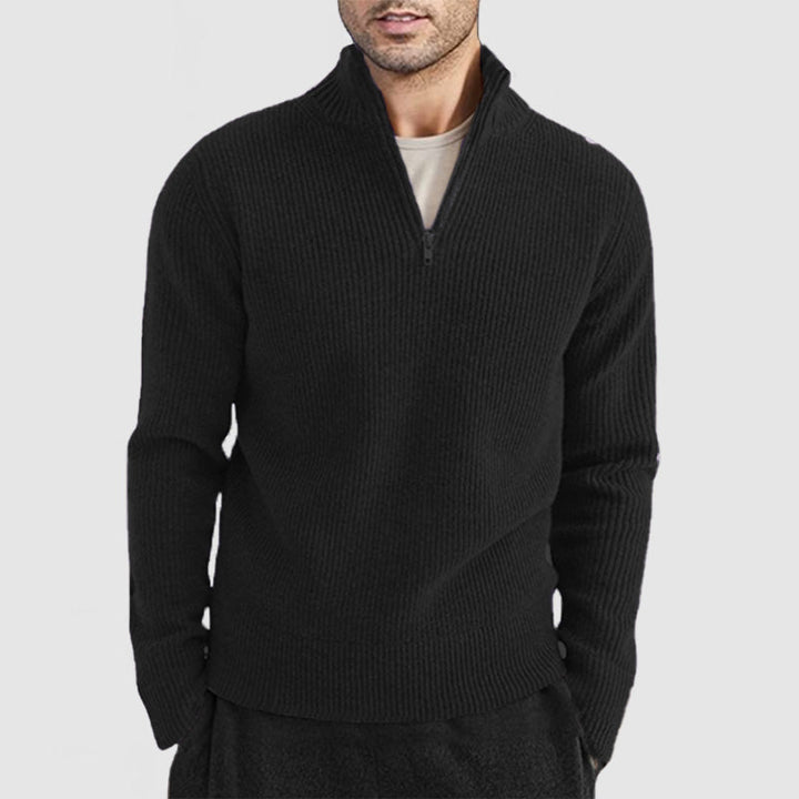 Men's Ribbed Quarter Zip Jumper – Galen in Black, front view