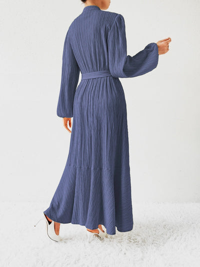 Women's Maxi Dress Button-Front Balloon Sleeve Belted