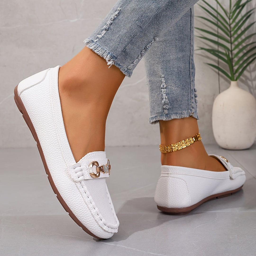 Women's flat loafers Bettina in White – worn side view
