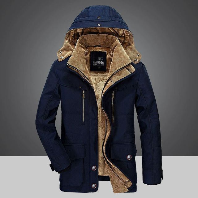 Men's Fleece-Lined Hooded Parka Kenley in Blue – front view on grey background