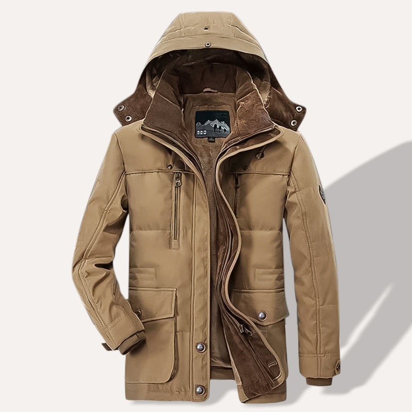 Men's Fleece-Lined Hooded Parka Kenley in Khaki – front view