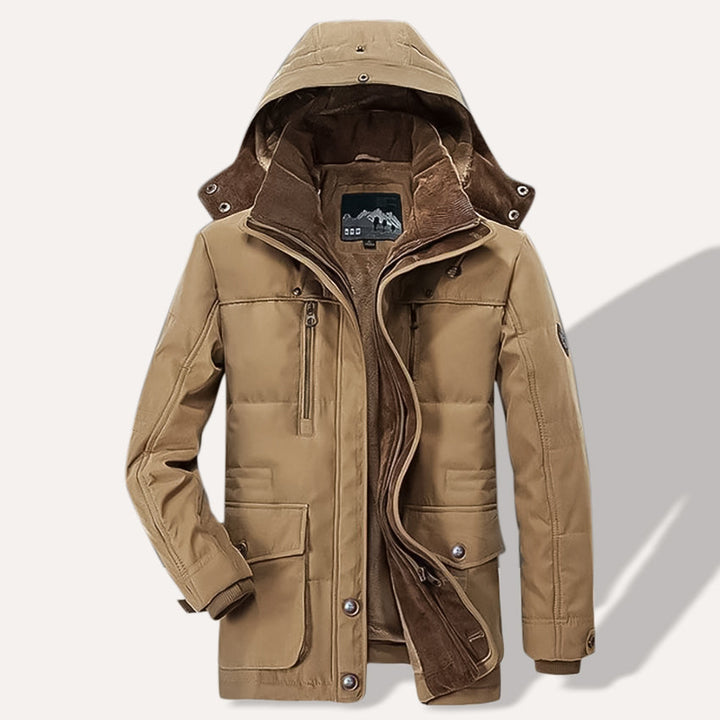 Men's Fleece-Lined Hooded Parka Kenley in Khaki – front view