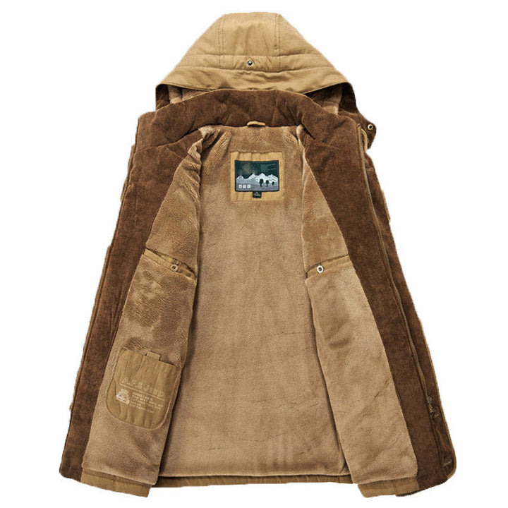 Men's Fleece-Lined Hooded Parka Kenley in Khaki – open view showing fleece lining