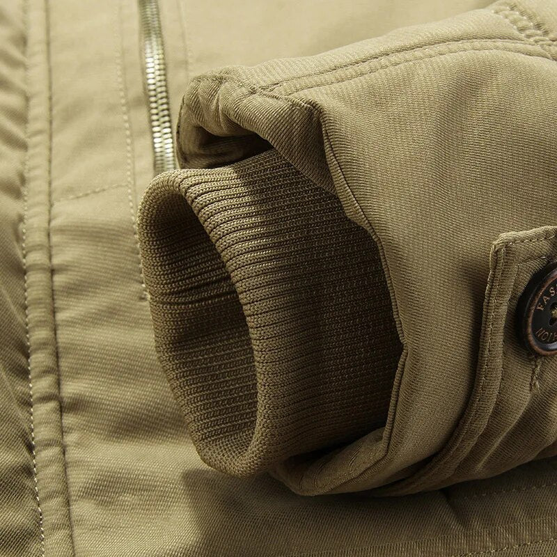 Men's Fleece-Lined Hooded Parka Kenley in Khaki – ribbed inner cuff close-up