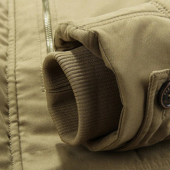 Men's Fleece-Lined Hooded Parka Kenley in Khaki – ribbed inner cuff close-up