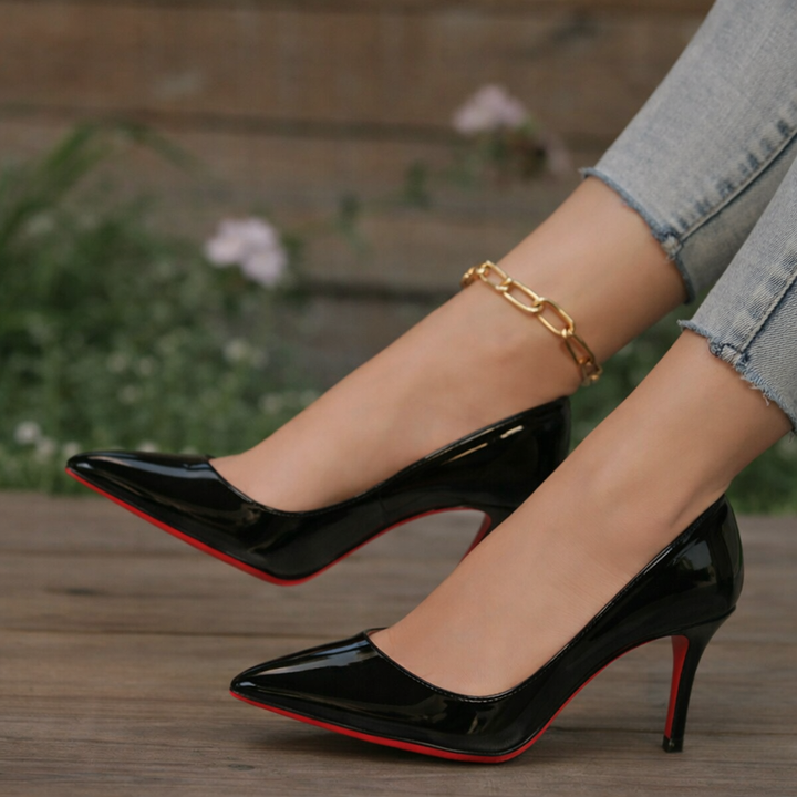 Women's Patent Pointed-Toe Stiletto Court Shoes Tammy – Black – side view