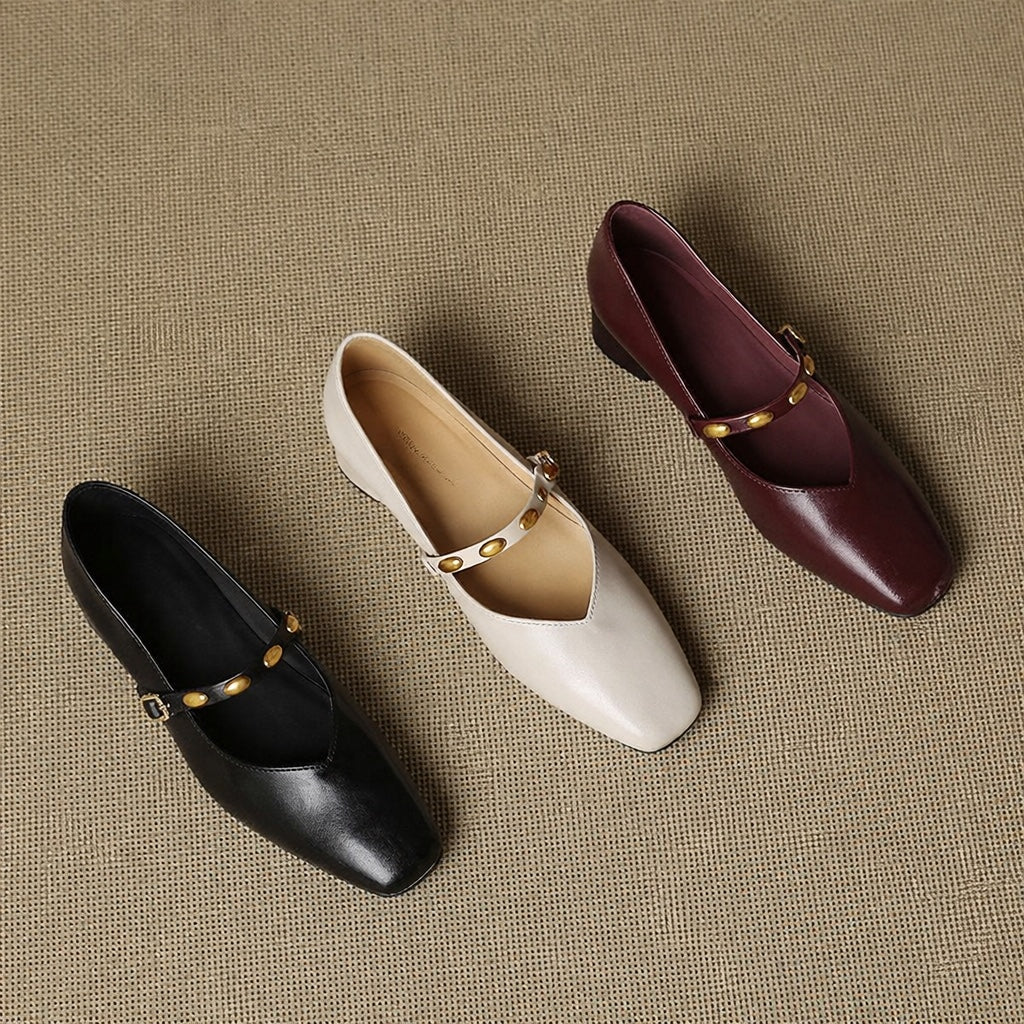 Women's Beaded Strap Leather Mary Jane Flats – Zyra