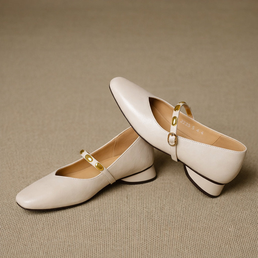 Women's Beaded Strap Leather Mary Jane Flats – Zyra