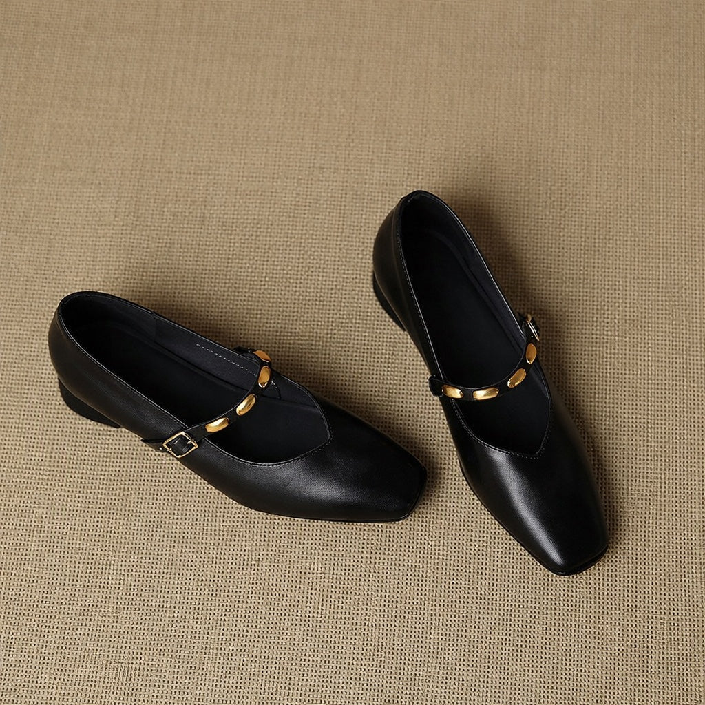 Women's Beaded Strap Leather Mary Jane Flats – Zyra