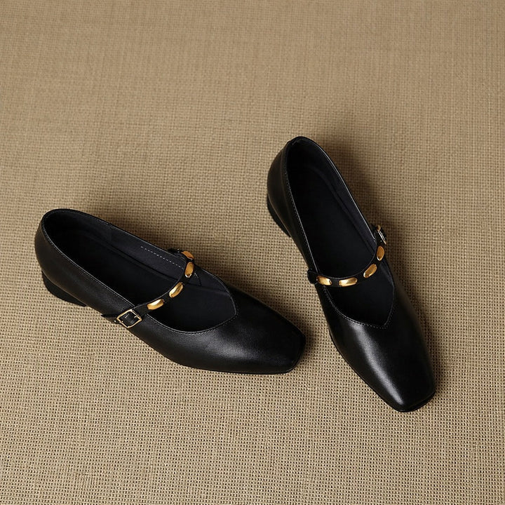 Women's Beaded Strap Leather Mary Jane Flats – Zyra
