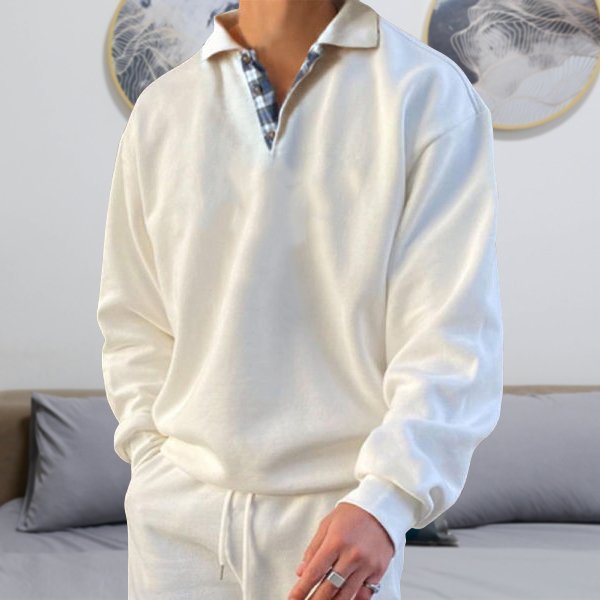 Men's Polo Collar Jumper – Elian in White, front view