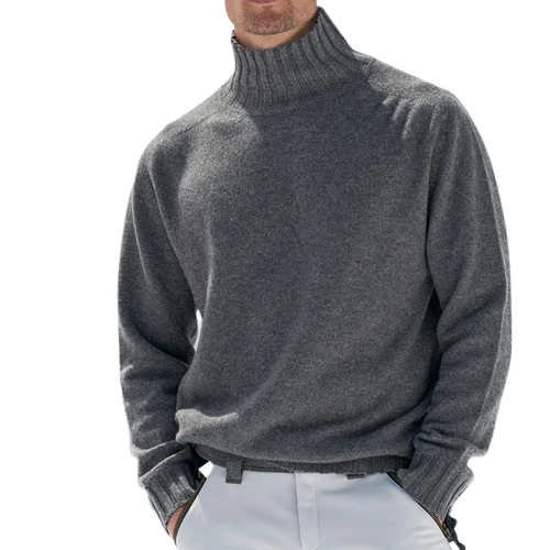 Men's Soft Knit Roll Neck Jumper – Kaius in Dark Grey, front view