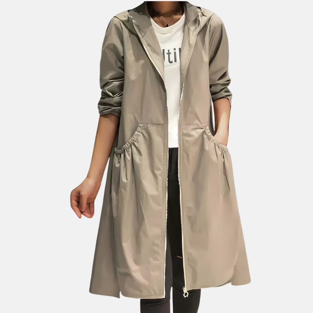 Women's hooded raincoat Zandra in Beige – front view