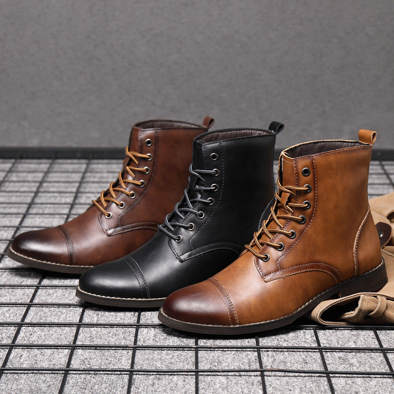 Men's toe-cap lace-up boots Christian – Burgundy, Deep Black and Saffron Brown side by side