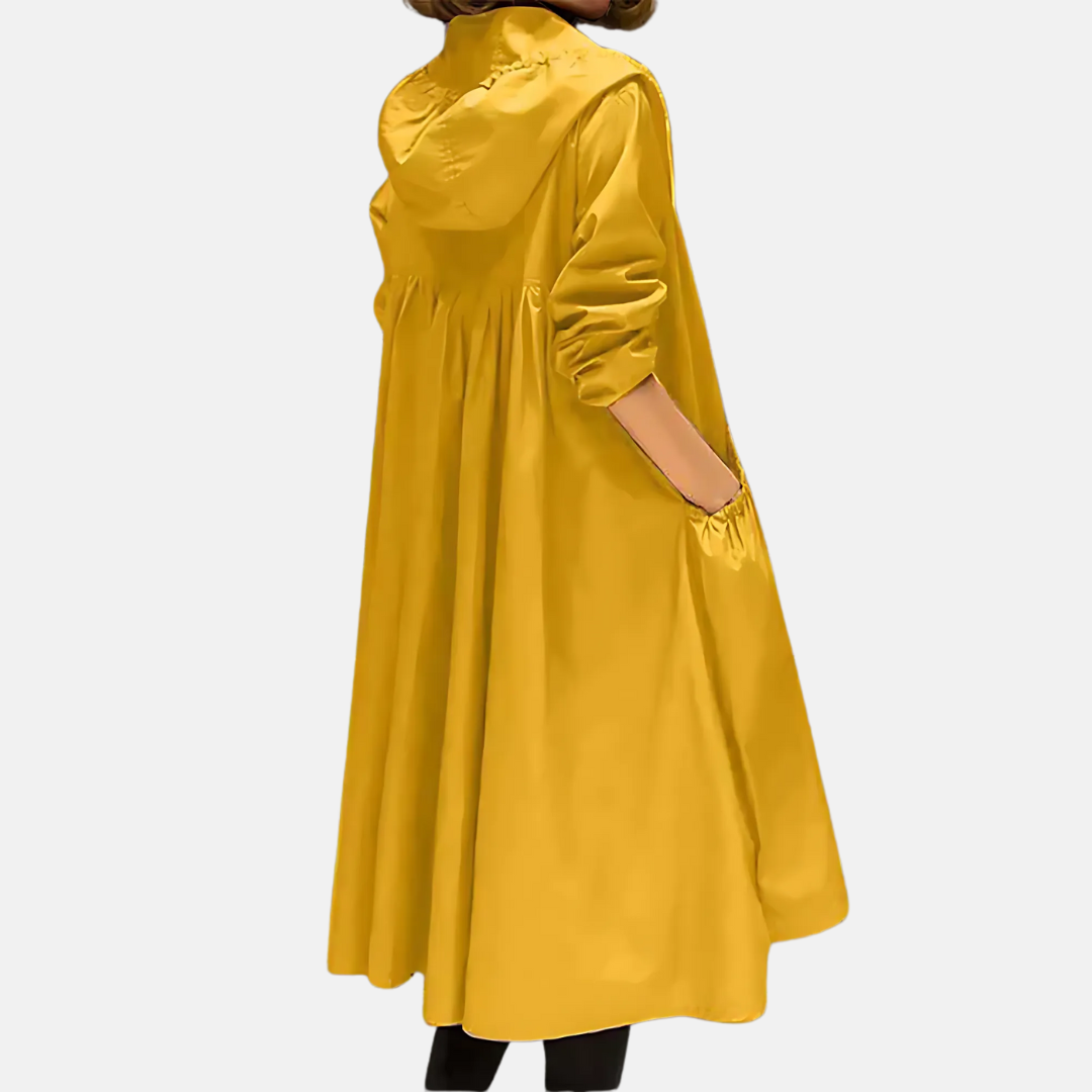 Women's hooded raincoat Zandra in Yellow – back view