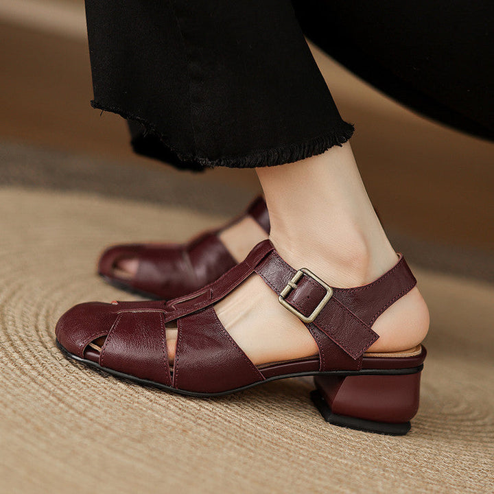 Women's Leather Block Heel Fisherman Shoes – Amaya