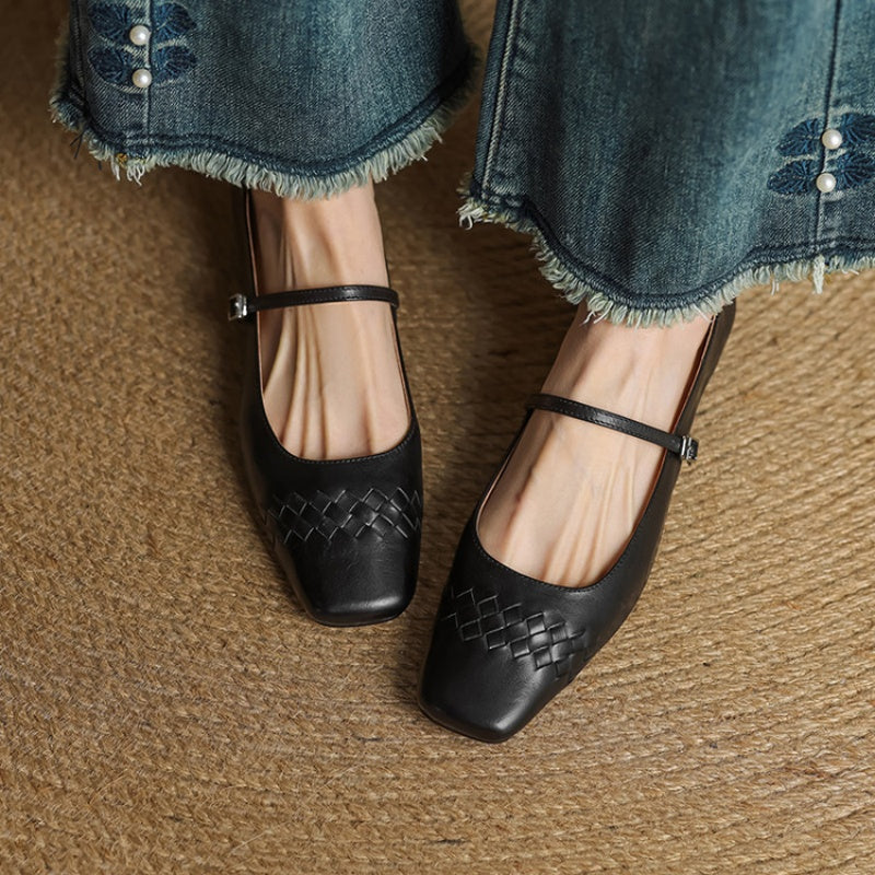 Women's Square Toe Leather Mary Jane Flats – Verity