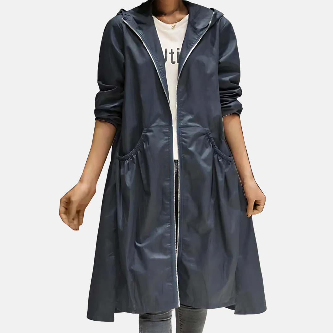 Women's hooded raincoat Zandra in Navy – front view